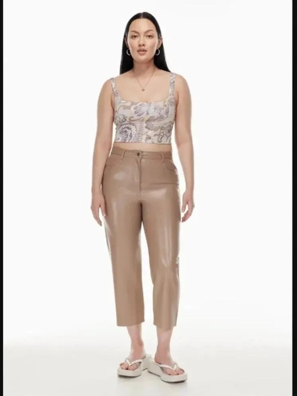 NWT Aritzia Wilfred Melina Cropped Pants Sz 4 Gray Taupe Vegan Faux Leather